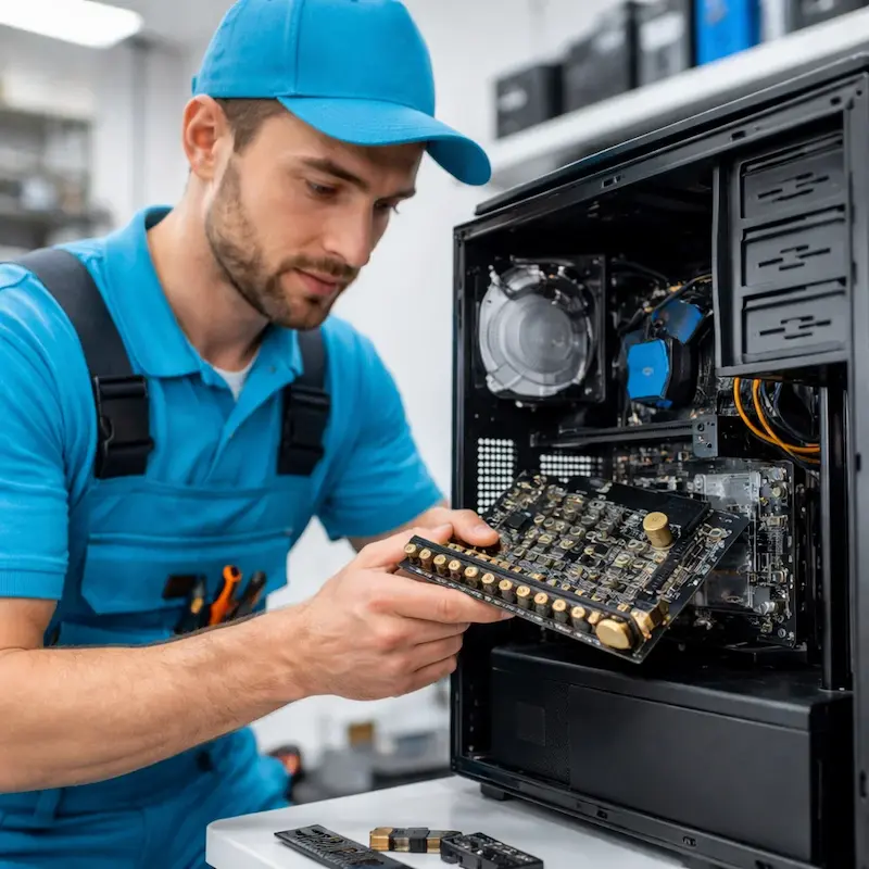 Мастер устанавливает звуковую карту на ПК в Волжске